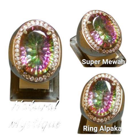 CINCIN BATU AKIK PERMATA NATURAL MYSTIQUE QUARTZ RING ALPAKA SUPER