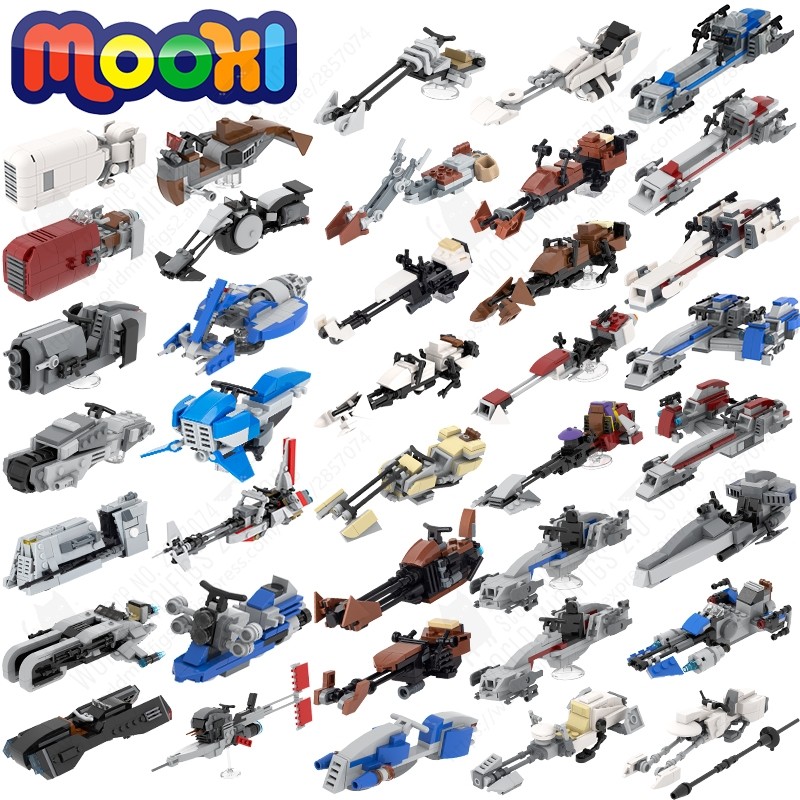 MOOXI MOC Military Space Wars Movie Aircraft Motorcycle Vehicle Model Bricks DIY Assembled Building