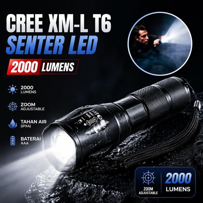 Senter LED Mini Murah 2000 Lumens Sorot Jarak Jauh