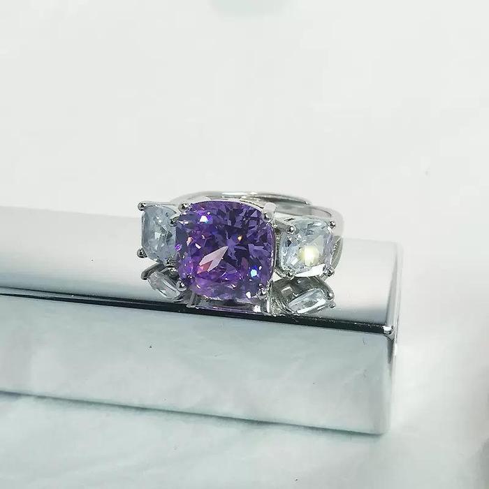 Diskon Set Aksesoris Permata Ungu Kotak ( Anting, Kalung, Cincin ) Original