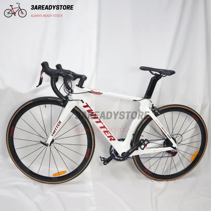 Sepeda Roadbike Full Carbon TWITTER Thunder RETROSPEC 22 Speed - WHITE 46 RIM