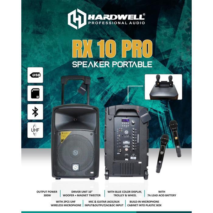 Hardwell RX 10 PRO Original Speaker Portabel 10" 300 Watt w/ 2 Mic Handheld