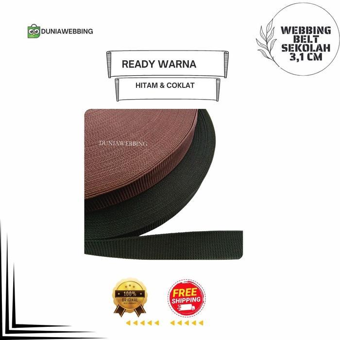 Tali Webbing Sabuk Sekolah Lebar 3.1 cm 50 meter/Roll Warna Hitam