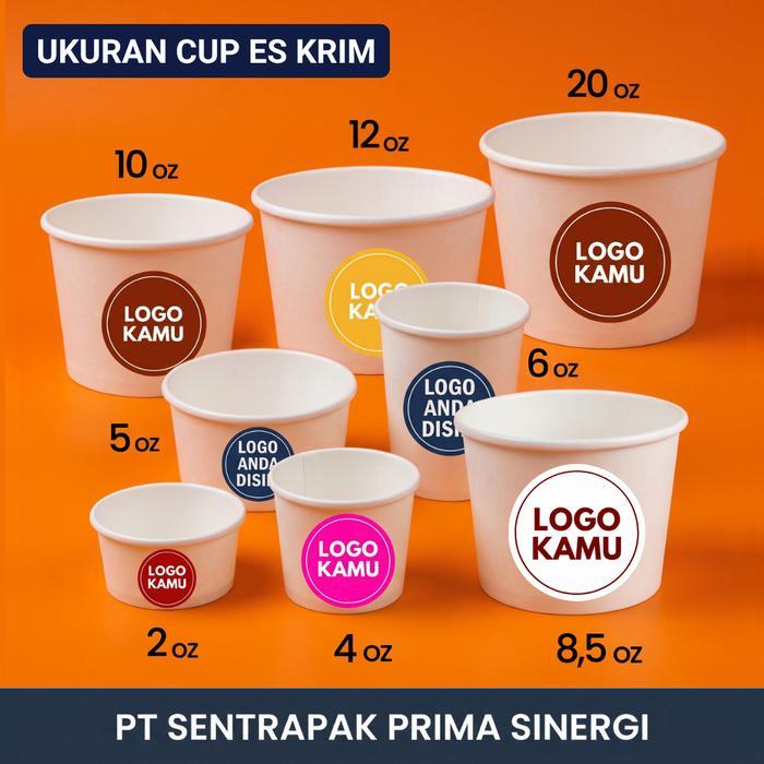 TERVIRAL Sablon Ice Cream Cup 2 sd 20 Oz Cup Es Krim Kertas cetak logo custom