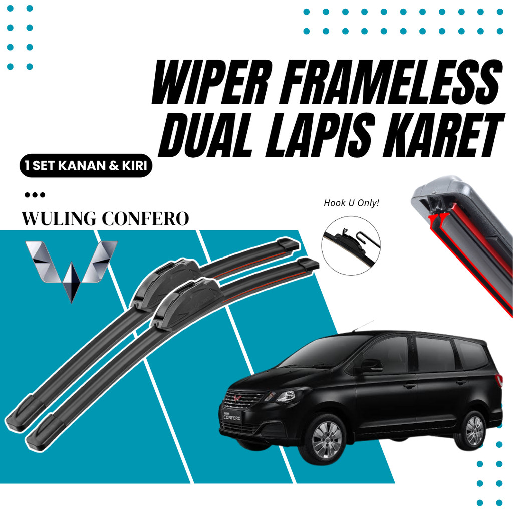 Wiper Premium Wuling Confero Double Karet Pembersih Kaca Depan Mobil 1 Set Kiri dan Kanan