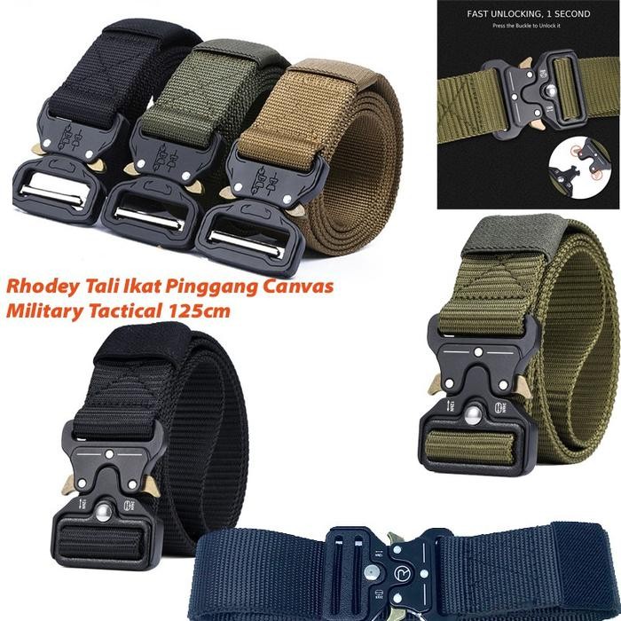 Sabuk Tali Ikat Pinggang Militer Tactical Canvas Gesper Belt Men 125Cm - Army Military Belts Buckle