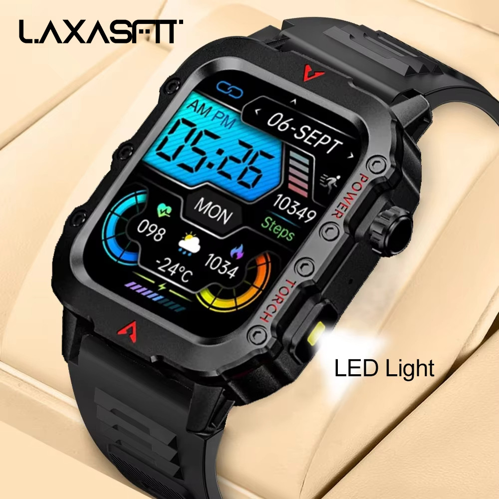 LAXASFIT New Outdoor Military Smartwatch Bluetooth Talking Smartwatch 1.73 Inch LED Sports Fitness