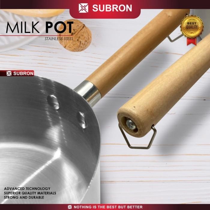 Subron Panci Susu Milk Pot Pegangan Kayu 14Cm 16Cm 18Cm Stainless Stee