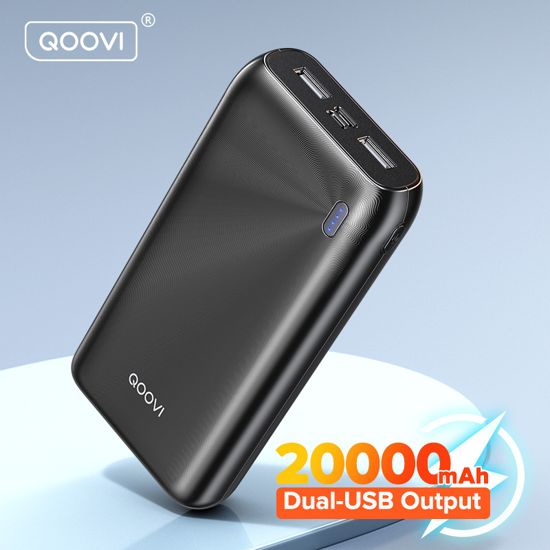 QOOVI 20000mAh Power Bank Ultra-thin Portable Charger For iPhone 15 Xiaomi Samsung Huawei External B