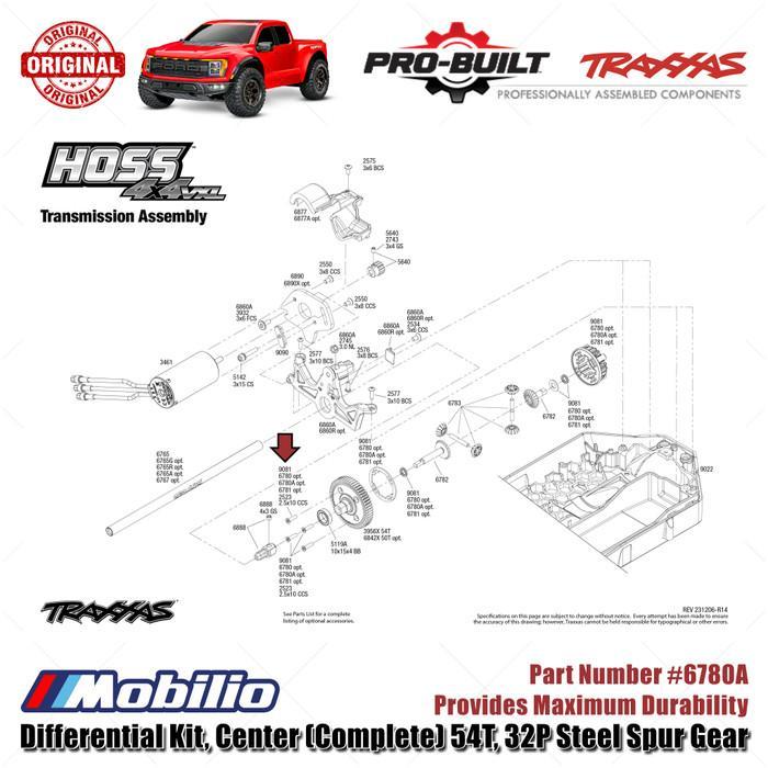 Traxxas Part #6780A Pro-Built Differential Kit Center Complete 54T 32P Steel Spur Gear For Rc Ford