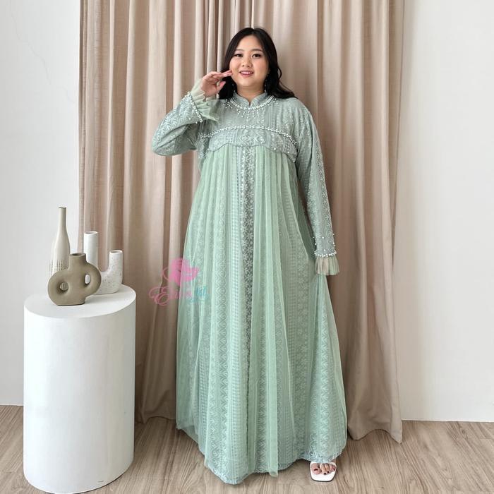 eyys- Jumbo Gamis Allora Brukat Mutiara Tile Ld 130 Dan 140 Cm Pesta Brokat
