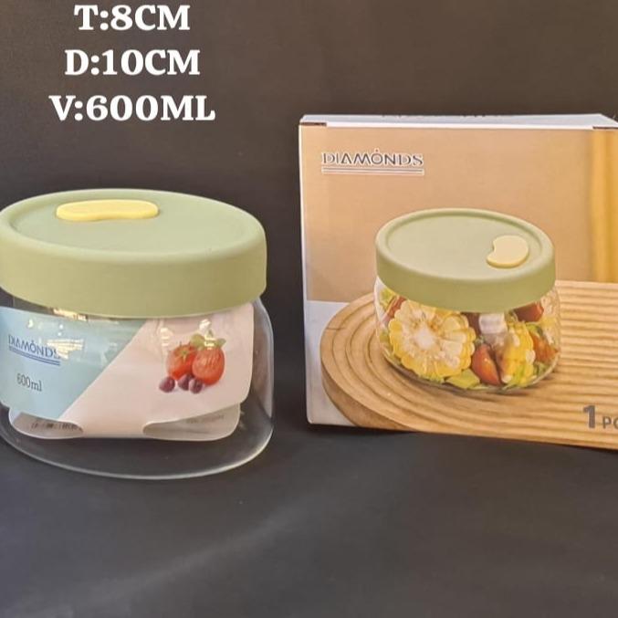 Toples Bulat Gendut Kaca Beling Bening Awet Murah Tebal Tahan Panas Kapasitas 600ML Food Keeper Stor