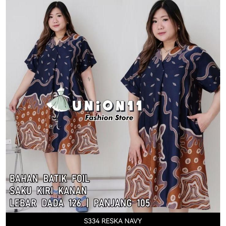 eyys- Jumbo Dress Pesta Wanita Batik Foil Kerah Kemeja Ld 126
