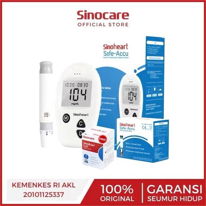 Sinocare Sinoheart Paket Lengkap Isi 25 Alat Ukur Cek Gula Darah Instant Alat Tes Gula darah