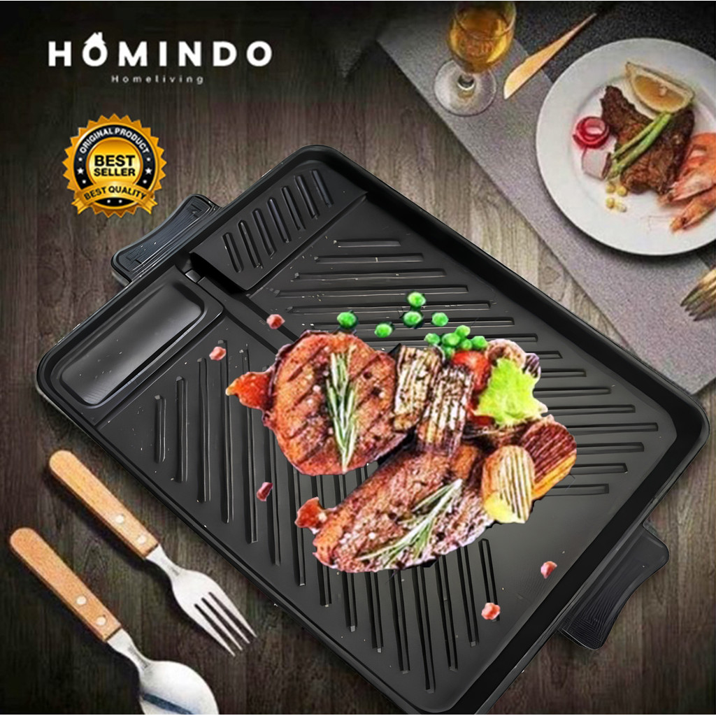 Homindo MULTI BBQ GRILL PAN Alat bakar bakaran / panggangan/ pemanggang Anti Lengket Pemanggang sate