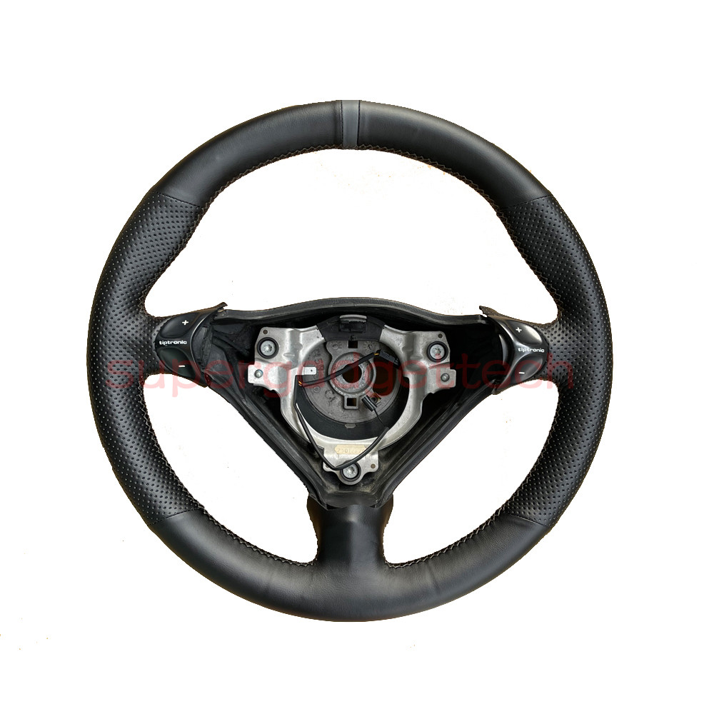 Black&Perforation Microfiber Leather Steering Wheel Gray Stitch on Wrap Cover Fit For Porsche 911 98