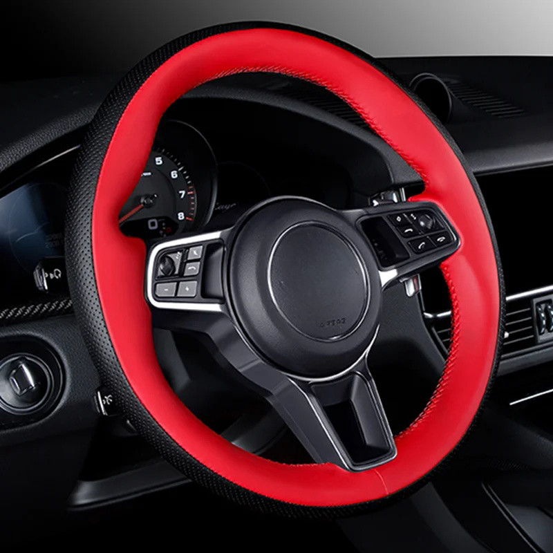 DIY Genuine Leather Car Steering Wheel Cover For Porsche Cayman Boxster Cayenne Macan Panamera 911 9