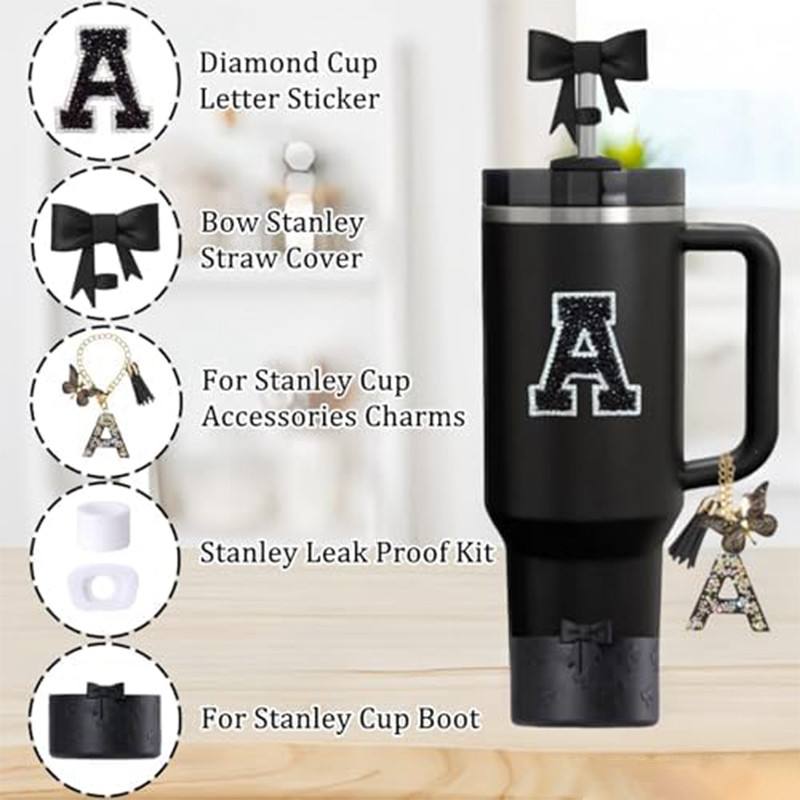 6PCS Black Cup Accessories Set For Stanley Cup 30oz 40oz Including Silicone Spill Proof Stopper