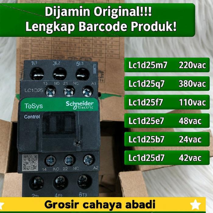 KONTAKTOR SCHNEIDER 3P LC1D25M7 220VAC,LC1D25Q7 380VAC,LC1D25F7 110VAC,LC1D25E7 48VAC,LC1D25B7