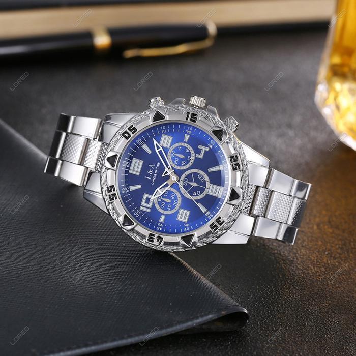 LOREO Jam Tangan Pria Mewah Desain Eropa / Jam Tangan Cowok Chronograph