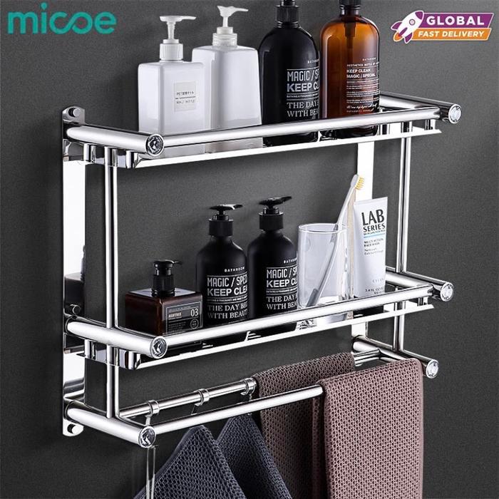Micoe Rak Kamar Mandi Rak Handuk Rak Dinding Stainless Steel 3 Tingkat