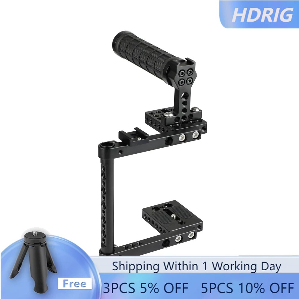 HDRIG DSLR Camera Cage Rubber Top Handle 2 Shoe Mounts For Canon 600D