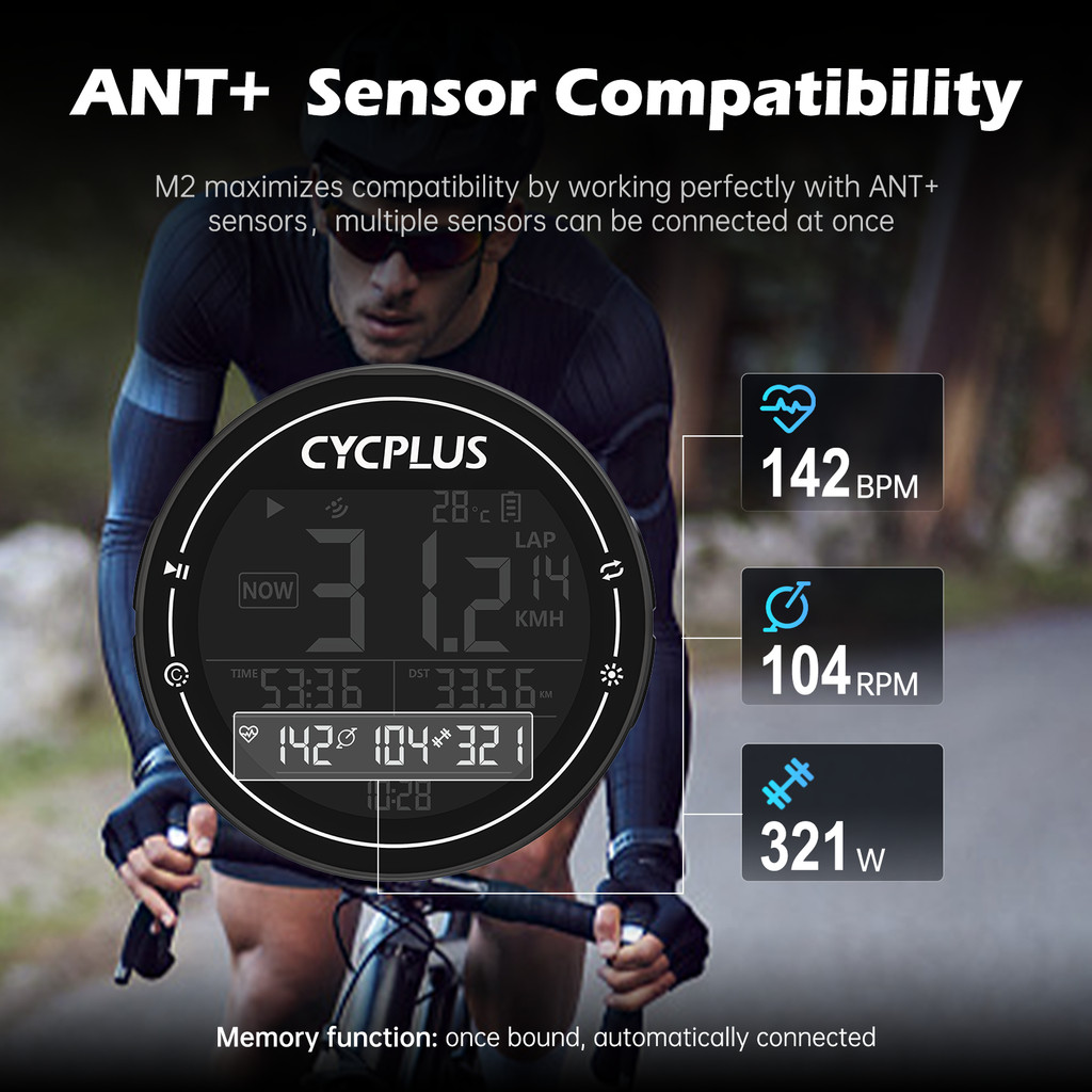 CYCPLUS M2 Wireless GPS Computer ANT+ Bluetooth Cycling Road MTB Waterproof Speed Meter Cadence