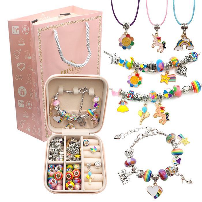 Terbaru 66Pcs Charm Bracelet Making Kit, Crystal Jewelry Making Kit Diy Beaded Jewellery Charms For