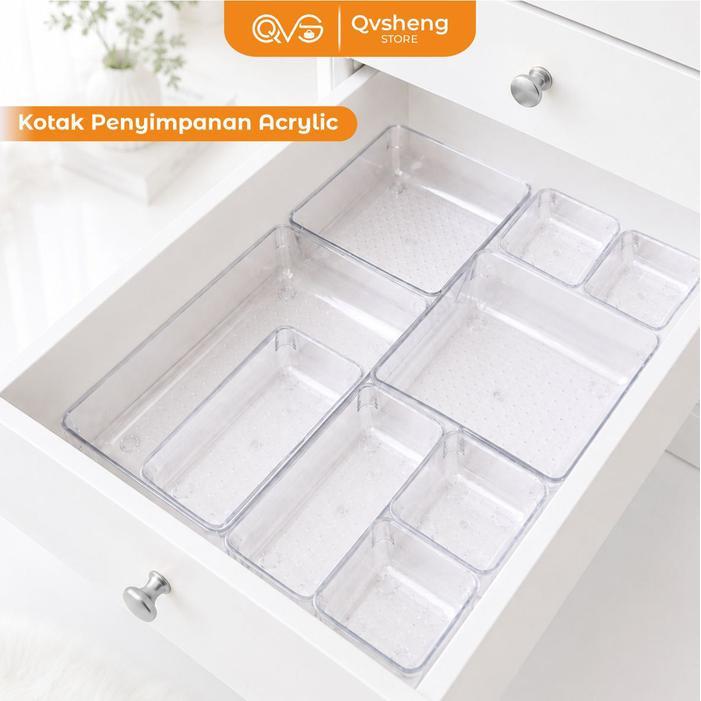 Qvsheng Laci Bening Acrylic Kotak Penyimpanan Serbaguna Wadah Makeup Laci Multifungsi Bening