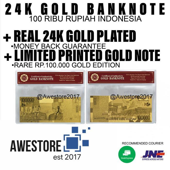 TERBARU Uang Replika 100.000 Rupiah Lapis Emas 24K Seratus Ribu Gold Plated