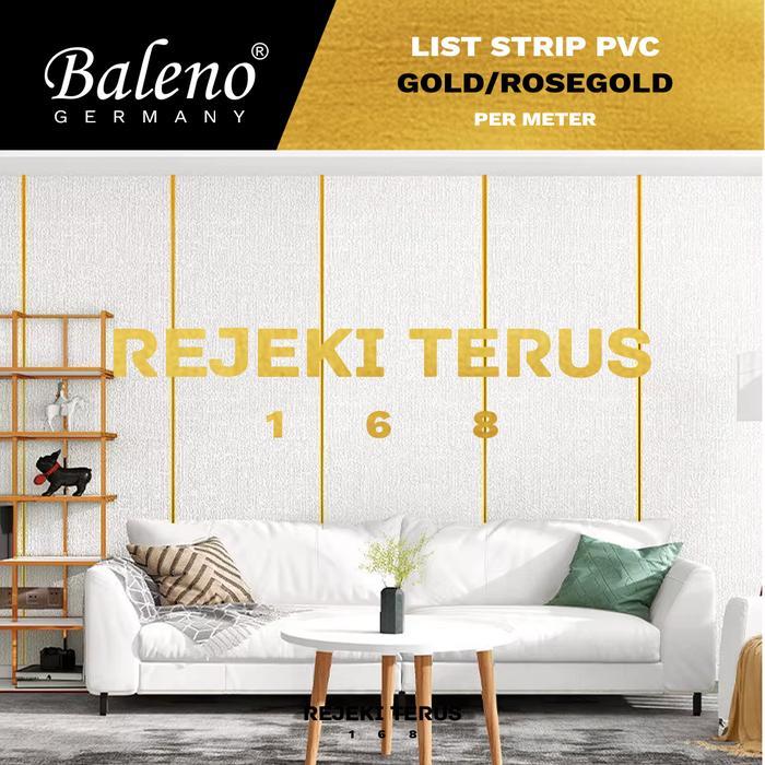 List Strip Pvc Sticker Gold Rose Gold Baleno / Lis Edging Plat Dinding Perekat Dekorasi Emas