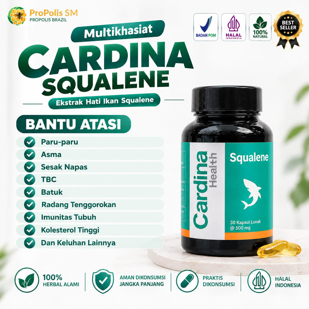 Cardina Squalene untuk Bersihkan Dahak Paru-Paru, Batuk Berdahak, Dada Sesak & Napas Berat