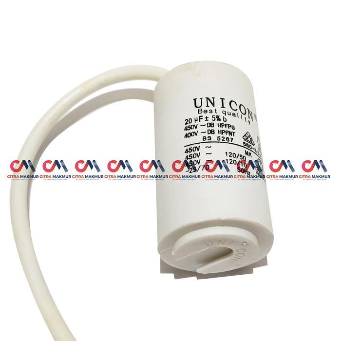 Kapasitor 20 uf Unicon Pompa Air Mesin Cuci Capasitor Sanyo mikro Single Kabel Soket Kompresor