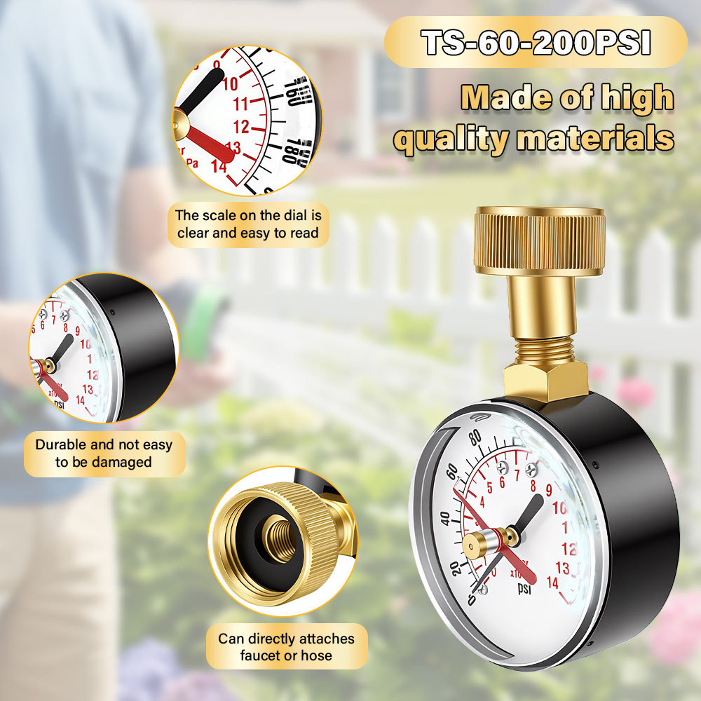 TS60200 PSI Water Pump Pressure Gauge for Hose Faucet Garden Hose Water Pressure Test Gauge