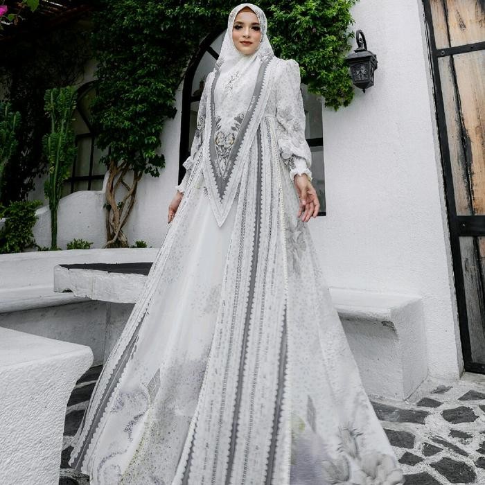 k468 Gamis Safeera Series Alya Syari Full Ceruty Digital Printing Muslim Wanita