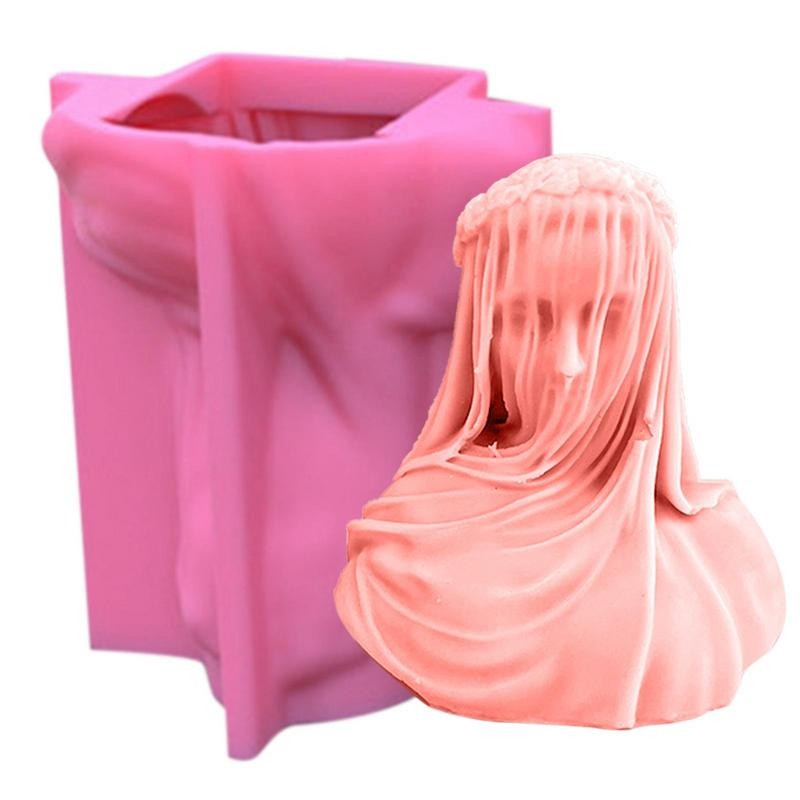 Veiled Lady Candle Mold 3D Bust Of Girl Candle Making Silicone Mold Female Bride Antique Bust Statue