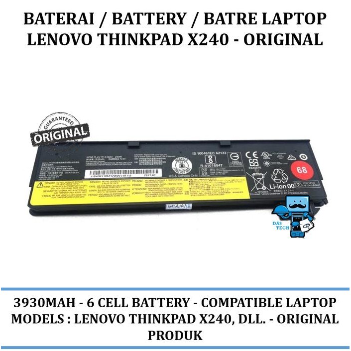 Baterai / Battery / Batre Laptop Lenovo Thinkpad X240 - Original