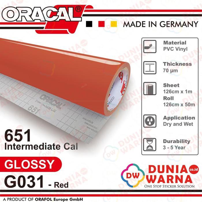 ORACAL 651 031 Red 651G Gloss 651M Matte (Doff) Sticker Vinyl Calendered Intermediate Cal