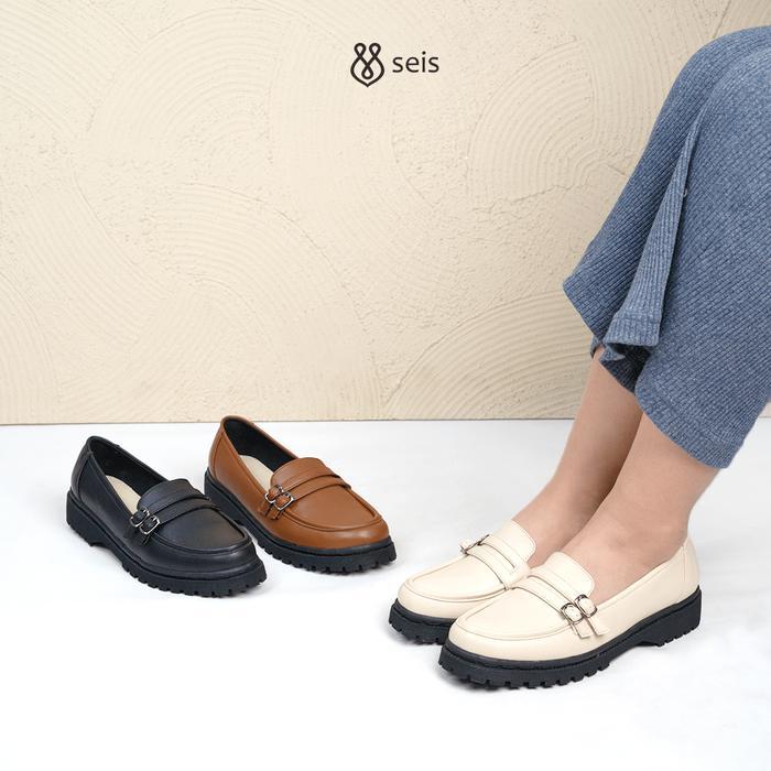 Seis Warda Sepatu Docmart Wanita / Loafers Wanita Shoes Black