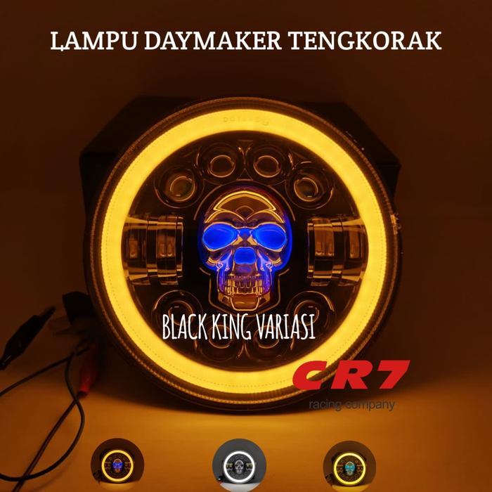 Headlamp Daymaker Tengkorak LED Lampu Tembak Daymaker Tengkorak 7 Inch 12 Led Lampu Model Tengkorak