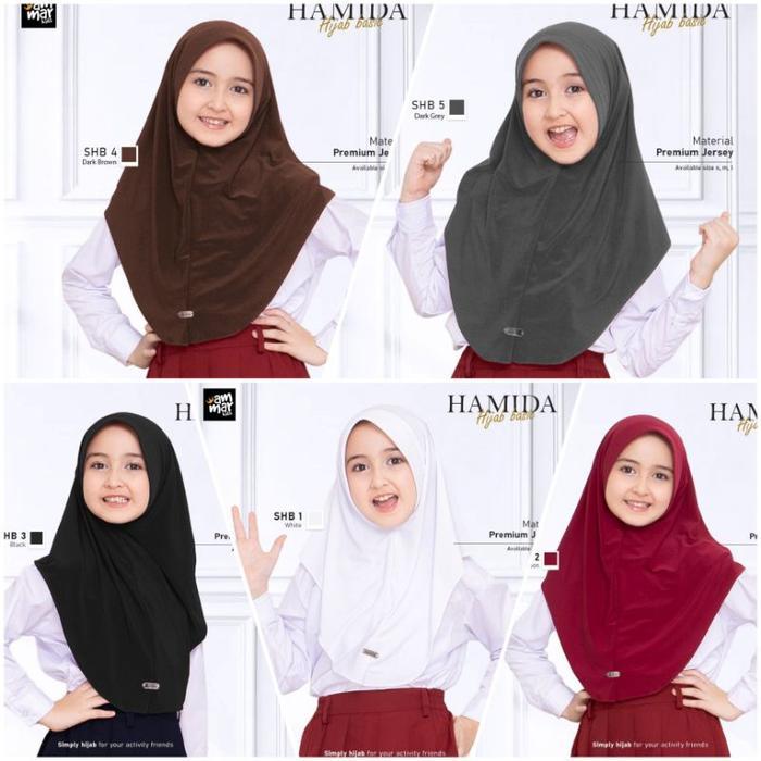 ORIGINAL jilbab sekolah anak polos kerudung putih coklat hijau tk sd smp bergo hijau madrasah pad