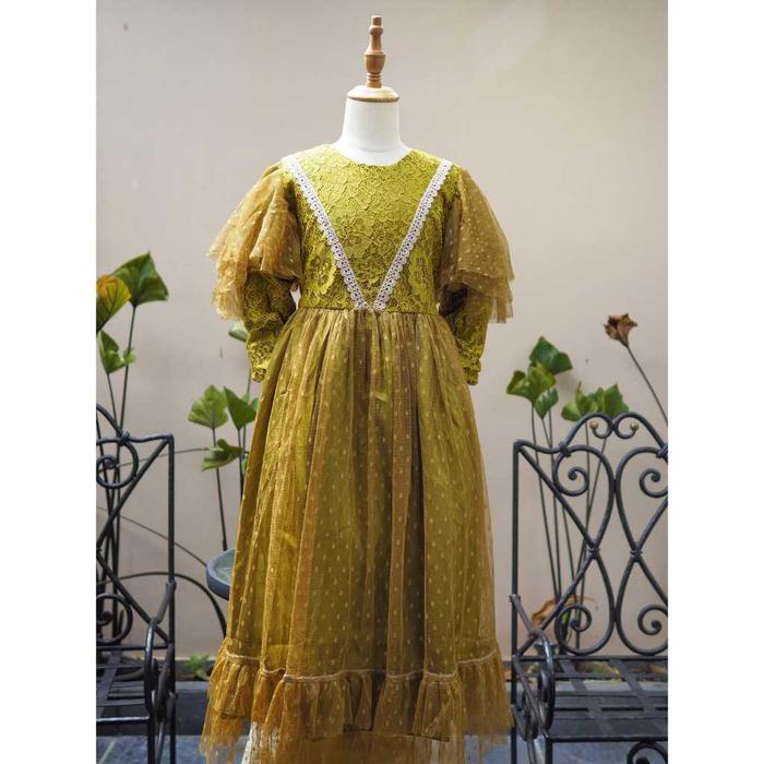 luto- Gamis Brokat Kombinasi Tile Polkadot Lembut Anak Mewah Syakila Dari Usia 3-10 Tahun