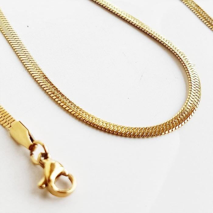 ys4k- Kalung Titanium Vee Model Belut Ular Pipih 60Cm - Kalung Pria Wanita