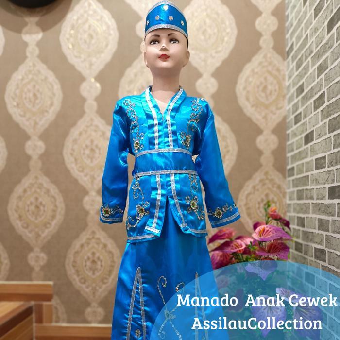 Ready Baju Adat Sulawesi Utara/Manado Anak Satuan (Laki/Cewek) Aksesoris