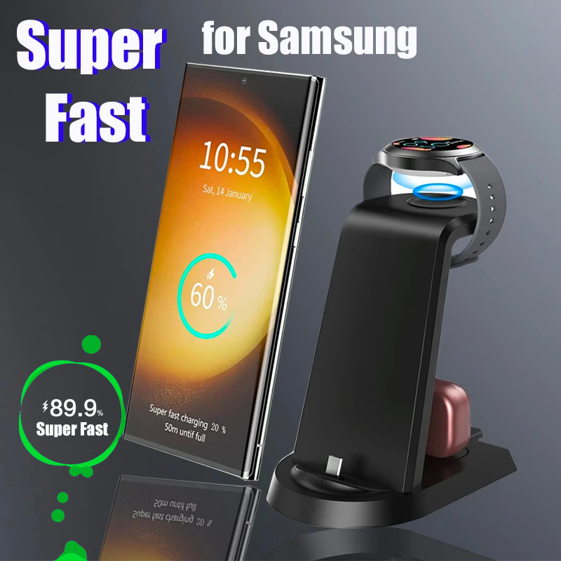 18W Super Fast Wireless Charger 3 In 1 For S25 S24 S23 Ultra S22 S21 Galaxy 5 4 3 Act Watch Earbuds