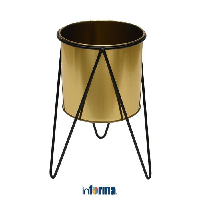 Informa Pot Tanaman Dengan Stand Gold Flower Pot Planter Bunga Wadah Tanam Pot Hias