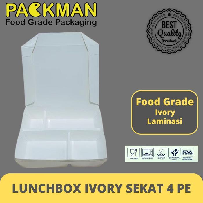 (PUTIH)PAPER LUNCHBOX BENTO SEKAT 4 / PAPER LUNCHBOX IVORY SEKAT 4 / BAHAN IVORY TEBAL - FULL