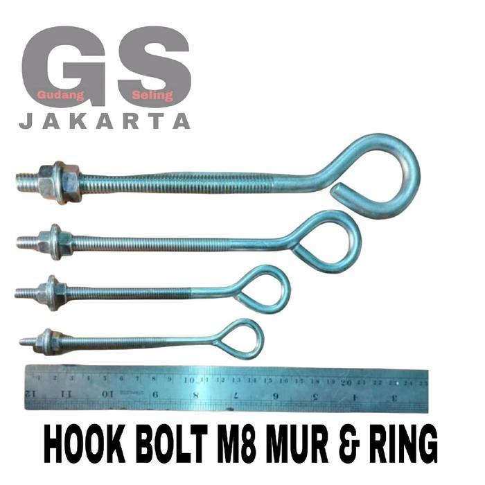 NEW gantungan / roofing hook bolt 8mm / hook bolt 8mm + Mur dan ring