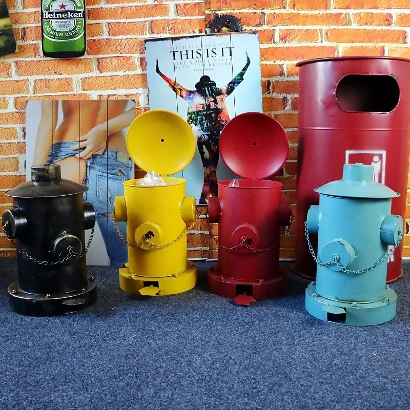 40X33X32cm Retro Fire Hydrant Trash Can Garbage Bin with Foot Pedal Metal Round Trash Can with Lid