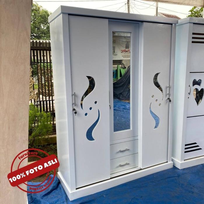 Lemari Baju Lemari Pakaian Lemari Sliding Multiplek  Pintu Furniture Murah Cirebon - PUTIH S